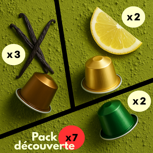 Pack Découverte – 7 Capsules Matcha nature, citron et vanille